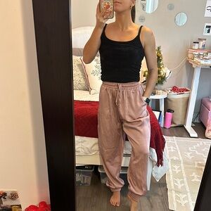 Women's Satin Jogger Pants - Pink